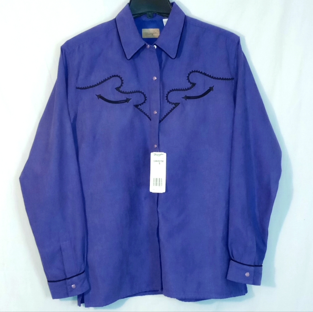 Vintage Wrangler Western Purple and Black Piping Arrow Pearl snap long sleeve